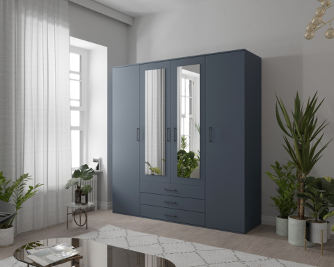 Szafa 4 drzwiowa Omega 200 cm niebieska z lustrem Szafa 4 drzwiowa Omega 200 cm niebieska z lustrem