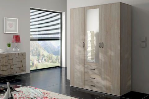 Szafa 3 drzwiowa Ozyrys 150 cm dąb sonoma z lustrem Szafa 3 drzwiowa Ozyrys 150 cm dąb sonoma z lustrem
