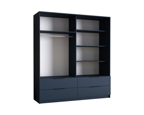 Szafa SKY 207 CM 4 drzwiowa niebieska + czarne uchwyty z szufladami Szafa SKY 207 CM 4 drzwiowa niebieska + czarne uchwyty z szufladami