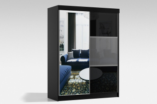 Szafa przesuwna Rumba 150 cm czarno - szara z dużym lustrem +lacobel