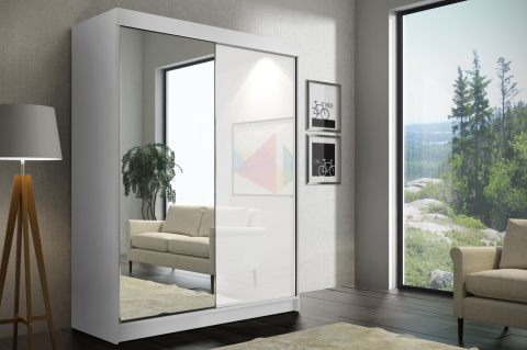 Szafa przesuwna Samba 150 cm Biała z dużym lustrem +lacobel Szafa przesuwna Samba 150 cm Biała z dużym lustrem +lacobel