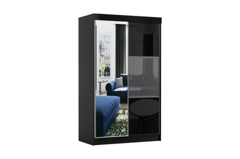 Szafa przesuwna Rumba 120 cm czarno - szara z dużym lustrem +lacobel Szafa przesuwna Rumba 120 cm czarno - szara z dużym lustrem +lacobel